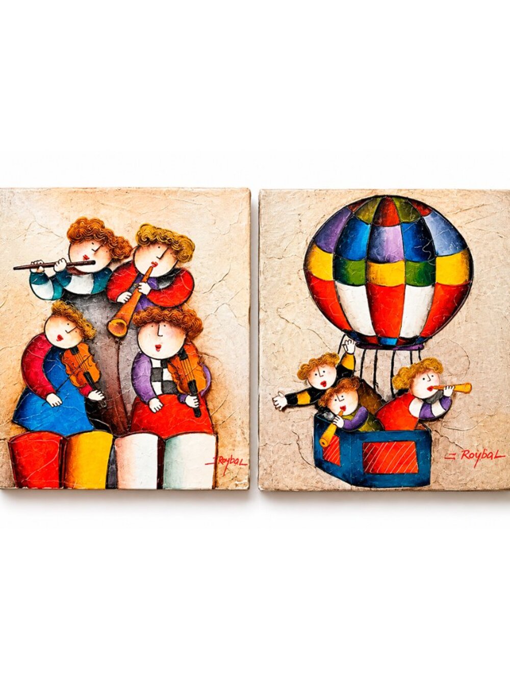 Vintage J Roybal 3D Relief Wall Art Set 2 Children Hot Air Balloon Nursery
